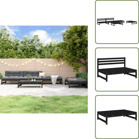 The Living Store 5-tlg. Garten-Lounge-Set Schwarz Massivholz Kiefer - Gartensessel - Gartenloungeseset - Gartenmöbel - Rattan Möbel - Outdoor Furniture (1/5)