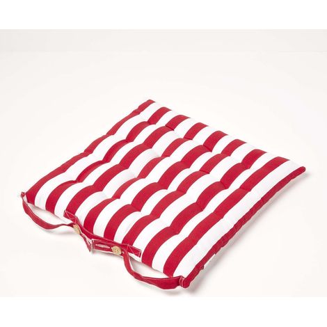 HOMESCAPES Galette de chaise capitonnée Rayures rouges 40 x 40 cm