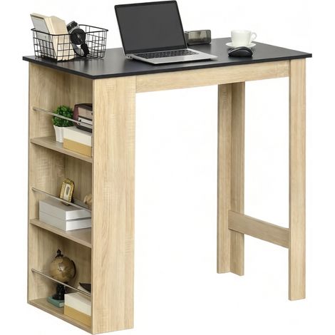 Tavolo alto da bar con 3 ripiani laterali 112 x 57 x 106 cm in truciolato rovere e nero MODENUIT (1/5)