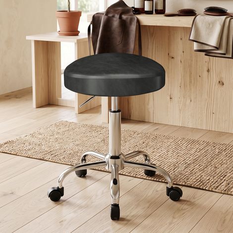 Tabouret à roulettes en similicuir, tabouret de salon réglable en hauteur avec assise rembourrée, tabouret de beauté pivotant sur roulettes (1/5)