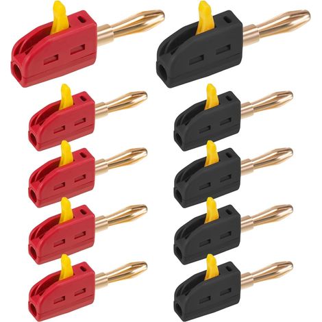 Lot de 10 fiches bananes 4 mm 32 A pour haut-parleurs, câbles de haut-parleur, connecteurs pour câbles, boîtes, amplificateurs, récepteurs, chaînes stéréo, noir et rouge (1/5)