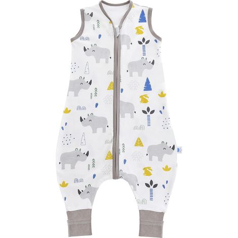 100% coton Sac de couchage pour bébé 0.5 tog Gigoteuse d'été à Pieds Combinaison Fille Garçon Sac de Couchage, Mignon rhinocéros, 80cm/Taille Bébé 90-100cm (1/5)