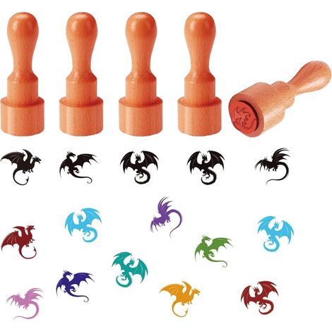 5 Styles Tampons Décoratifs Dragon Motif de Dragon de Conte de Fées Mini Tampon en Bois en Caoutchouc pour Scrapbooking, Création de Cartes, Planificateur, Décalcomanie (1/5)