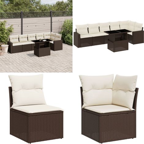 7-tlg. Garten-Sofagarnitur mit Kissen Braun Poly Rattan - Gartenmöbel Set - PE-Rattan Möbel - Outdoor Lounge - Gartenecke - Terrassenmöbel - Home & Living (1/5)