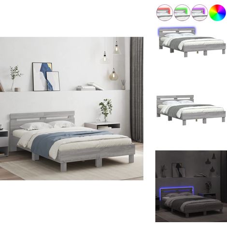 Cadre de lit avec LED sans matelas sonoma gris 135x190 cm - Lit Double - Cadre De Lit - Éclairage LED - Sommier - Design Moderne (1/5)