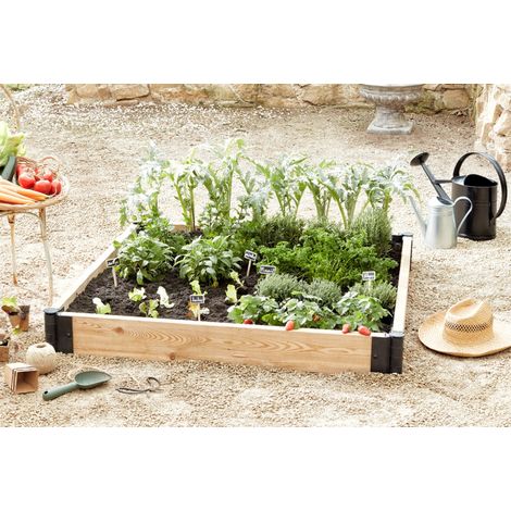 Potager sur pied modulable en bois douglas naturel – Dimensions 118.5 x 118.5 x 14 cm – Charnières modulables en PVC recyclé – Pour espaces de plantation sur mesure – Mon Petit Potager