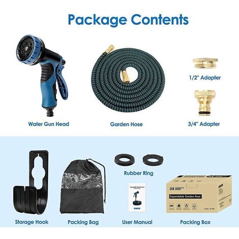 30m Tuyau Arrosage Extensible Bleu 100ft Tuyau D’arrosage Retractable avec Support et Pistolet Arrosage 9 Fonctions Raccords en Laiton--