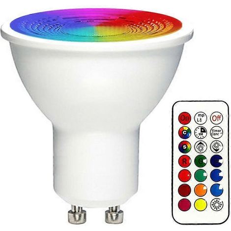 Spot LED RGBW GU10 à changement de couleur, 2 modes d'éclairage, ampoule LED RGB 3W avec télécommande et mémoire T (1/5)