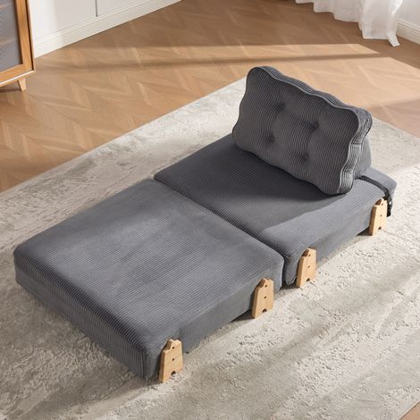 Klappbarer Einzelsessel aus Cord, wandelbar zum Bett, mit Holzgestell, Dunkelgrau (1/5)