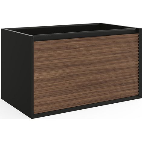 Meuble sous vasque suspendu strié - Coloris naturel foncé et noir - 80 cm - BANIVA