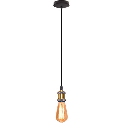 Dachgeschoss Pendelleuchte Vintage Retro Lüster Metall + E27 Lampenfassung, Edison-Stil, Schwarz & Antikes Messing
