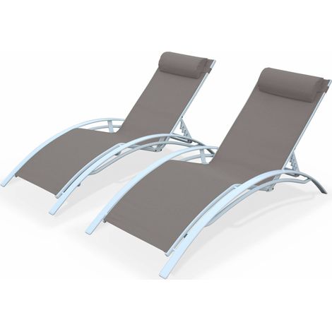 Set of 2 aluminium and textilene sun loungers, 4 reclining positions White 167x64x82.5 cm - Louisa