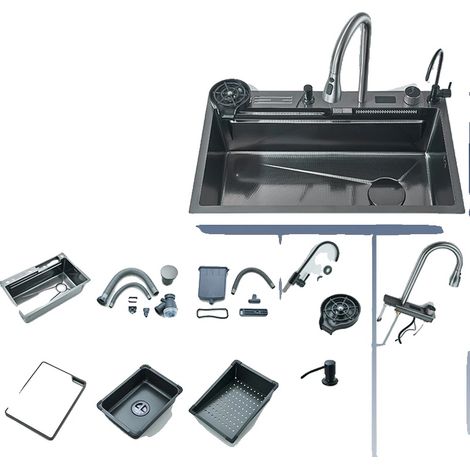 Lavello da cucina in acciaio inox, rubinetto multifunzione, set lavabo D2 (1/2)