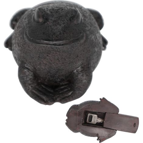 Cache-clés étanche en forme de grenouille - Boîte de rangement sûre pour l'extérieur de la cour ou du jardin - Décoration d'intérieur - Grande taille - Support de rechange pour maison - Noir (1/5)