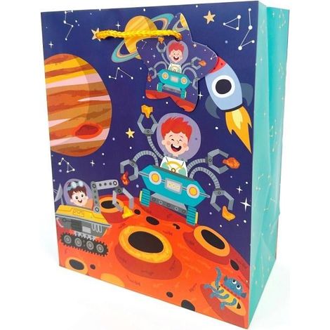 Bolsa decorativa mate de 18x23x10cm con diseño de astronauta.
