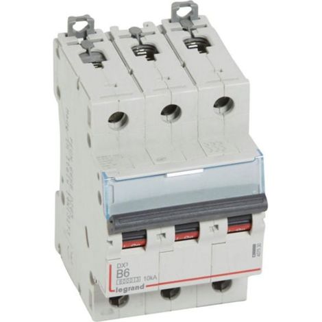 Disjoncteur DX³6000 10kA arrivée haute et départ bas à vis 3P 400V - 6A - courbe B - 3 modules - LEGRAND