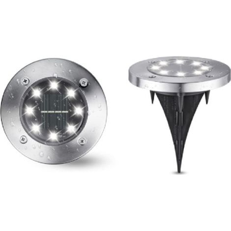 Lot de 2 lampes solaires de jardin blanches, 8 LED 6 000 K, étanches IP65, éclairage extérieur encastré (1/4)