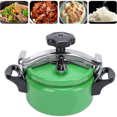 Olla a presión grande de color verde, fabricada en aleación de aluminio, con capacidad para 3 litros y doble fondo para cocinas de gas, fácil de abrir y cerrar. [Hervir] [Conservar] [Cocer al vapor] (1/5)