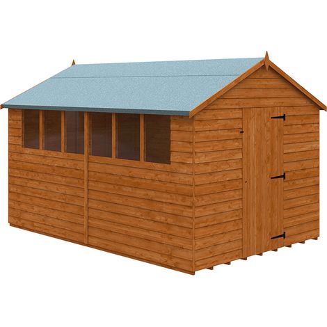 12 x 8 Feet Budget Apex 9mm Shed - Solid Wood/Softwood/Pine - L355 x W235 x H231.9 cm - Burnt Orange