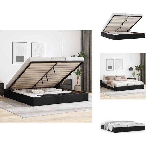 Ottoman-Bett ohne Matratze Schwarz 200x200 cm Kunstleder - Ottoman-Bett - Ottoman-Betten - Bettrahmen - Bettgestell (1/5)