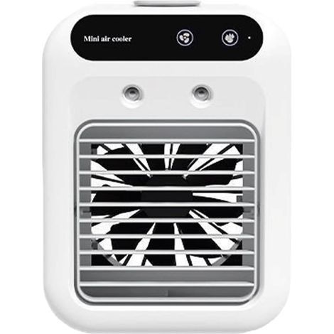Climatiseur portable 3 en 1. mini refroidisseur d'air et humidificateur à 2 vitesses. rechargeable et silencieux. pour bureau. chambre. bureau. voiture et petite pièce (blanc) (1/5)