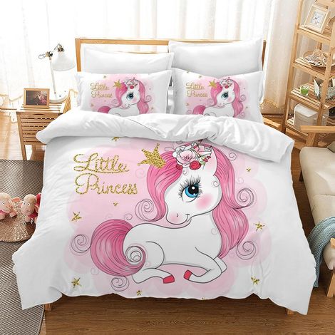 Ensemble de literie 220x240cm Licorne pour enfants, microfibre, avec fermeture éclair