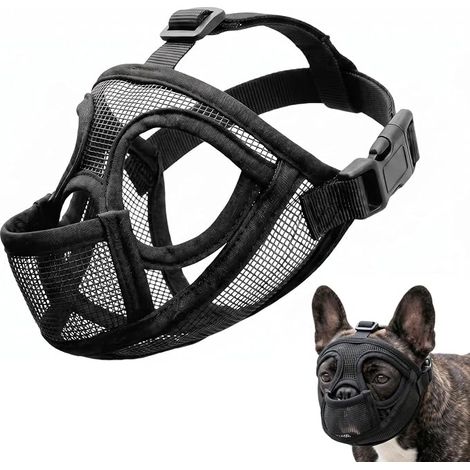Museliere Bouledogue Réglable Chiens Court Respirant Anti-Morsure Anti-Aboiement Muselière Chiens Museau Masque Muselière Plate Bouledogue Carlin Français Shih Tzu (1/5)