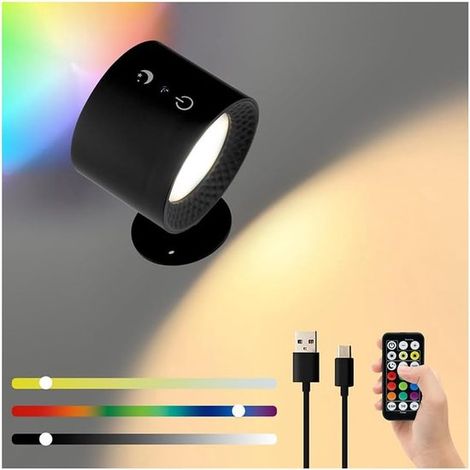 Luz nocturna LED，Lámpara de pared magnética inteligente con control remoto，Luz LED magnética regulable，giratoria 360° y recargable por USB (1/5)