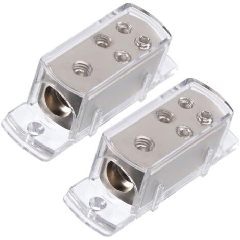 Lot de 2 Blocs de Distribution d'Alimentation 4 Voies pour Amplificateur Audio Voiture 4Ga Entrée 8Ga Sortie Boîtier Répartiteur de Terre Transparent Accessoire Câblage Audio (1/5)