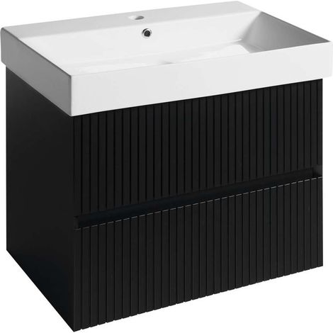 Sapho Filena - Mobiletto da lavabo 67x52x43 cm, 2 cassetti, striscia nera opaca FID1270BS (1/5)