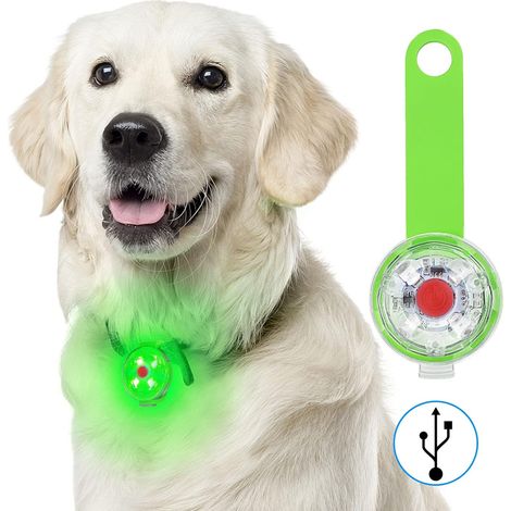 Filiyano – Lampe LED clignotante de sécurité pour chiens (verte) et chats - Lampe LED rechargeable par USB, 3 modes de clignotement, étanche (1/5)