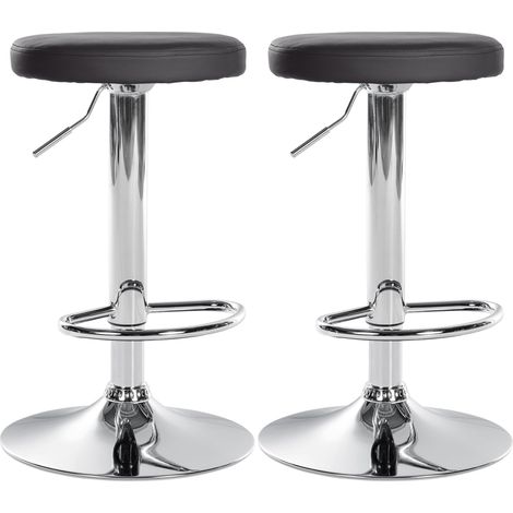 Conjunto de 2 taburetes de bar de diseño sencillo con asiento sintético negro y estructura de metal cromado TDB10694
