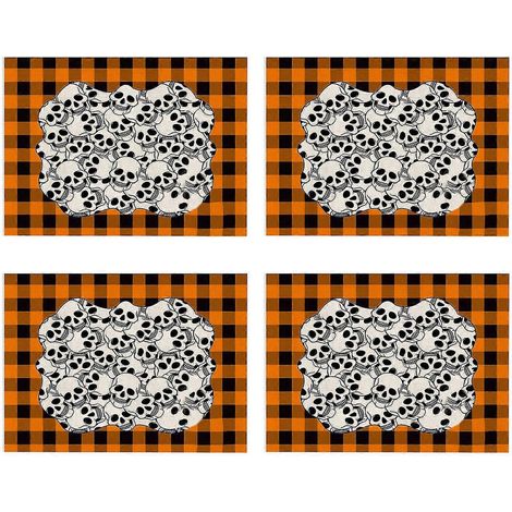Décorations saisonnières et festives - Tapis d'Halloween orange en forme de citrouille (lot de 4), réversible et résistant à la chaleur, pour une décoration de fête festive Q