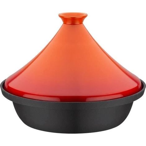 Solid cast iron tagine - GSW - 30 x 22 cm - Ceramic lid - Induction - Orange (1/4)