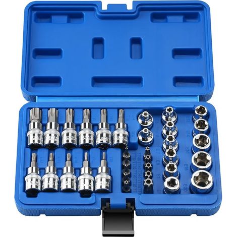 34 Pieces Female Torx Sockets, Profile E4‑E20 and T10‑T60, CR‑V Steel (1/5)