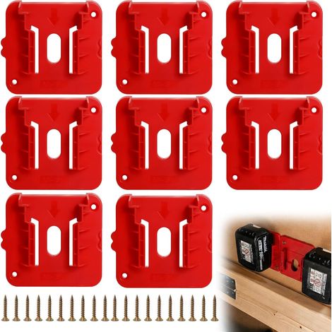 Lot de 8 Supports Batterie pour Milwaukee M18 18V, Porte-Batterie Mural Compatible avec Batteries Milwaukee M18 48-11-1815/1828/1850/1860, Idéal pour Murs, établis et Coffres à Outils (1/5)