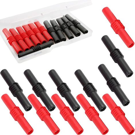 12 pièces isolé Fiche Banane Coupleur 4mm fiche Banane Femelle, Femelle à Femelle fiche Banane,Double Prise Banane pour 4mm Banane Extension Test Électrique Noir et Rouge (1/5)