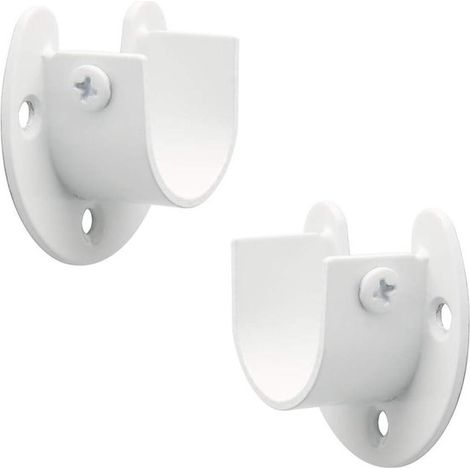 Supporto per asta per tende - Supporto a U - Adatto per armadi e tende - Acciaio inox - Diametro interno 28 mm - Bianco (1/5)