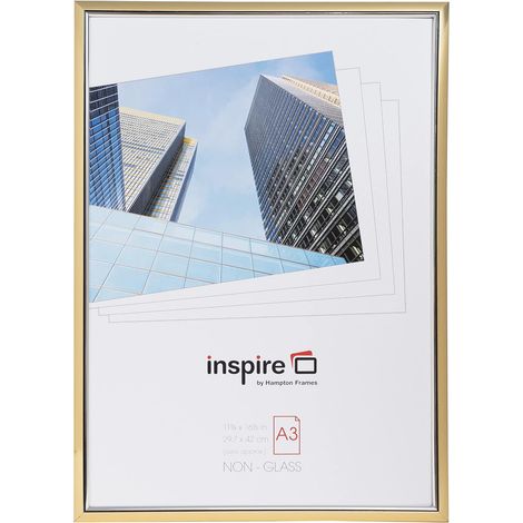 Cadre photo A3 doré, plastique et acrylique, 29,7 x 42 cm Profil 15 mm, dos rabattable, montage mural paysage/portrait Pour affiches et photos (1/5)