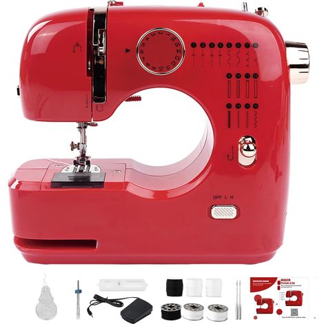 Mini machine à coudre électrique, 16 points, multifonctionnelle, avec double aiguille, kit de couture portable pour débutants, art et matelassage (1/5)