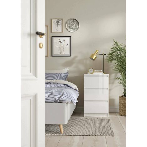 Dmora Cajonera con tres cajones, color blanco brillo, 40 x 70 x 50 cm, con embalaje reforzado (1/5)