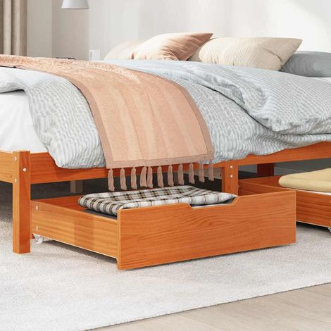 Tiroirs sous le lit 2 pcs brun cire 75x55x17 cm pin massif (1/5)