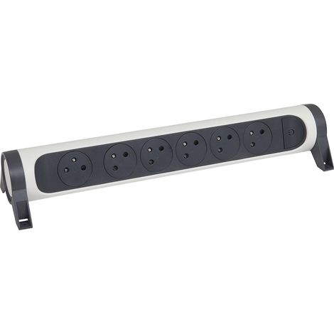 Multiprise Rotative Avec Interrupteur à Voyant LED - 6 Prises Surface avec Terre - Livrée Sans Cordon/Sans Fiche - Blanc et Gris Foncé