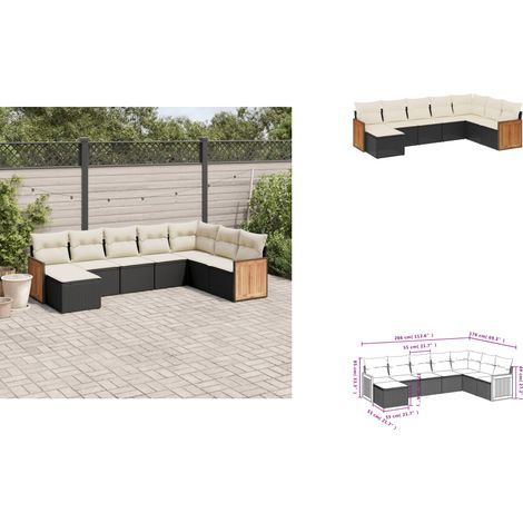 Salon de jardin 8 pcs avec coussins noir résine tressée - Salon De Jardin - Meuble De Jardin - Salon Extérieur - Ensemble De Canapés - Canapé D'extérieur (1/3)