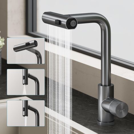 doporro Rubinetto per Cucina, 3 Modalità con Doccetta Estraibile, Rubinetto Lavello Cucina in Acciaio Inossidabile 304 con Cartuccia Ceramica, Tubi e Accesorri, Design Moderno Grigio Turnix-02 (1/5)
