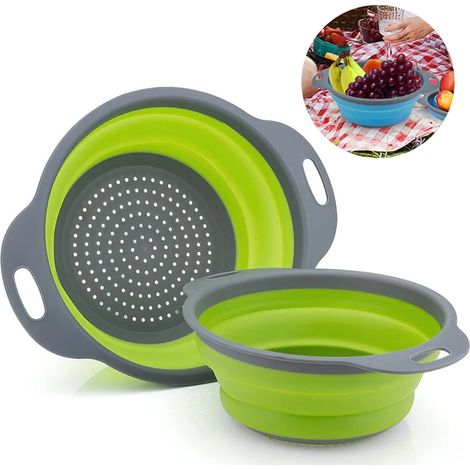 2-teiliges zusammenklappbares Silikonfilterset, vielseitiger Küchen-Aufbewahrungskorb, grün (1/5)