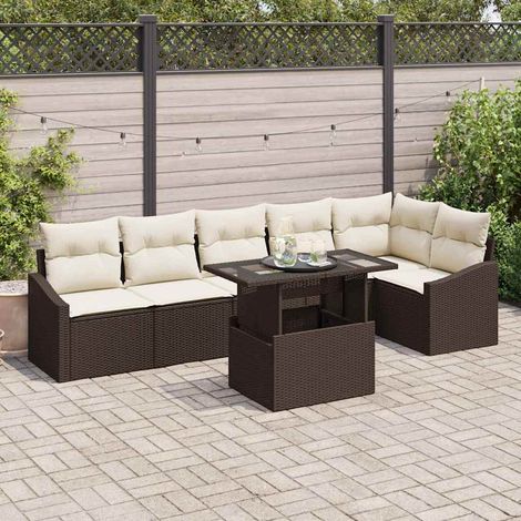 vidaXL Set Divano da Giardino con cuscino 7 pcs Marrone e Crema (1/5)