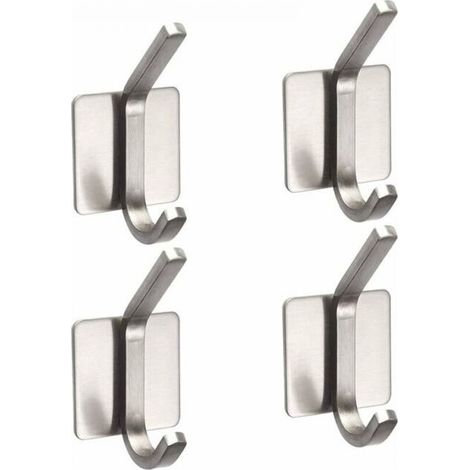 4 Pieces Adhesive Hooks, Stainless Steel Waterproof and Rustproof Wall Hooks for Home and Office, Self-Adhesive Robe Hooks (1/4)