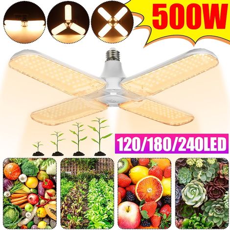 [MAI USATO]Lampada LED da coltivazione a ventaglio da 500 W, lampada LED da coltivazione a spettro completo E27/E26, luce solare per piante da serra, teste della lampada regolabili (120 LED) (1/5)