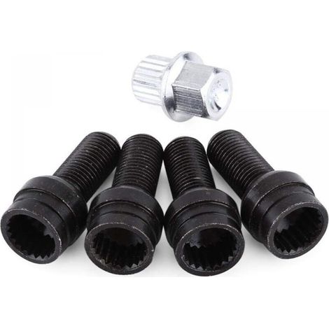 Écrou pour boulon de roue de voiture, 4 + 1 M14 x 1,5 mm, boulon de roue en acier noir et jeu d'écrous de verrouillage (1/5)